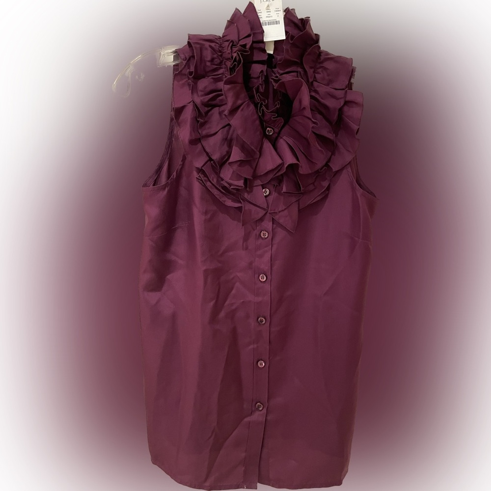 J Crew sleeveless silk blouse with ruffled collar